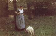 Anton mauve Laren Woman with Goat oil on canvas